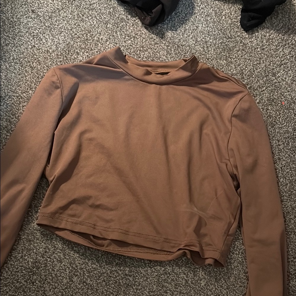 Brown Long Sleeve Crop Top